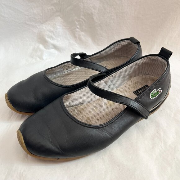 Lacoste mary jane shoes flat sneaker black leather ankle strap womens 8 y2k - Picture 3 of 12